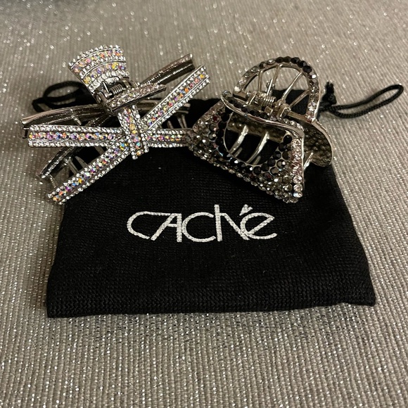 Caché Silver Hair Clips with Rhinestones